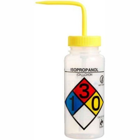 BEL-ART Bel-Art LDPE Wash Bottles 118160008, 500ml, Isopropanol Label, Yellow Cap, Wide Mouth, 4/PK 118160008